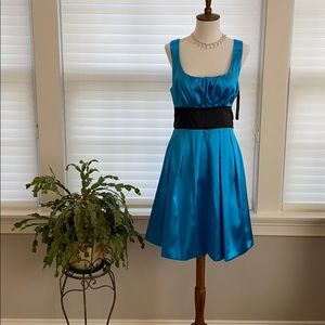 Royal blue dress with black waist tie